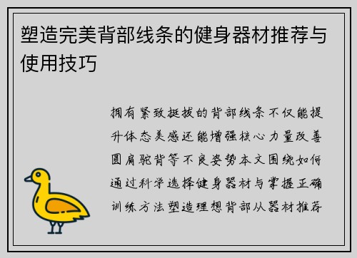 塑造完美背部线条的健身器材推荐与使用技巧